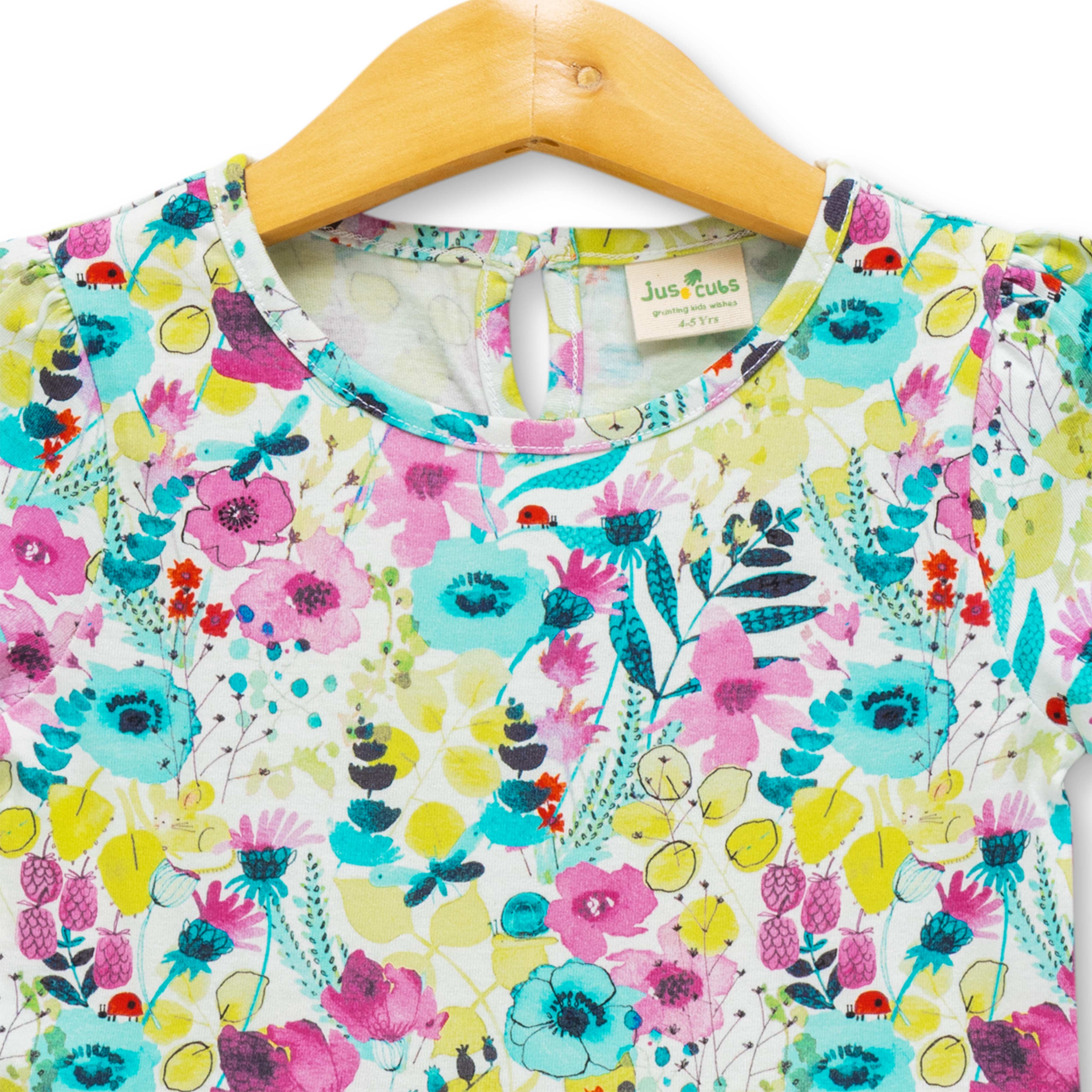 Girls Floral Printed Fit & Flare Dress - Off White