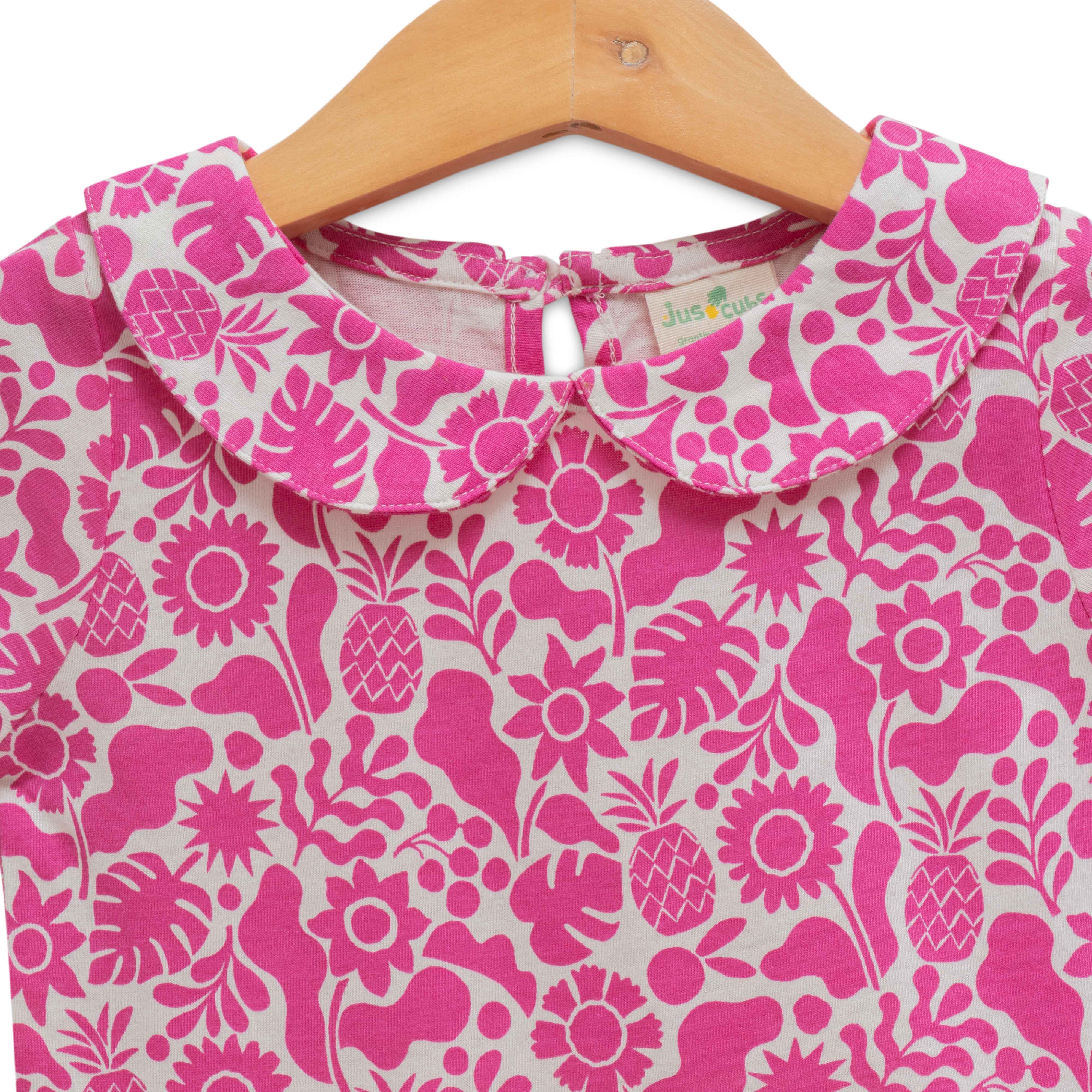 Girls Floral Printed Peter Pan Neck Fit & Flare Dress