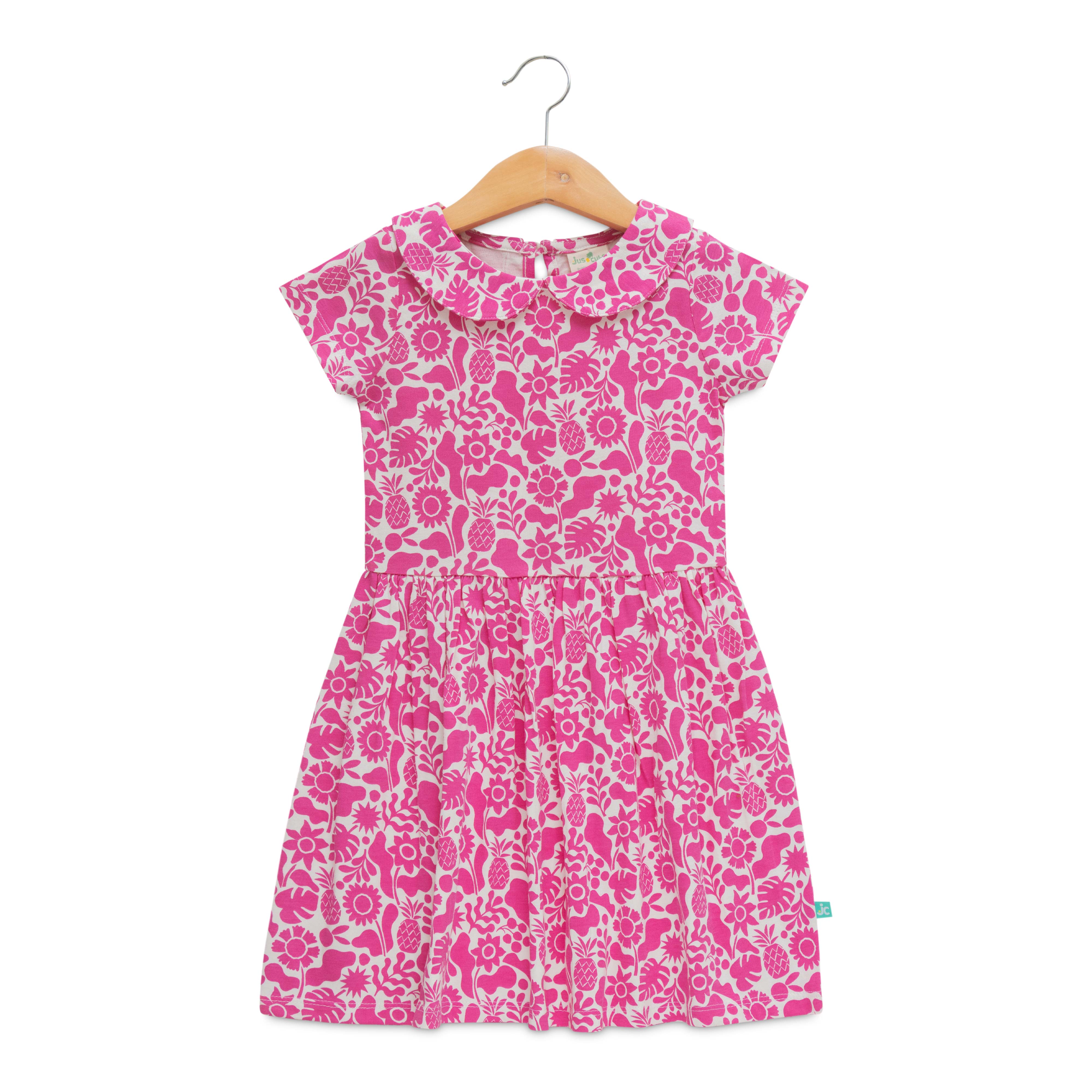 Girls Floral Printed Peter Pan Neck Fit & Flare Dress