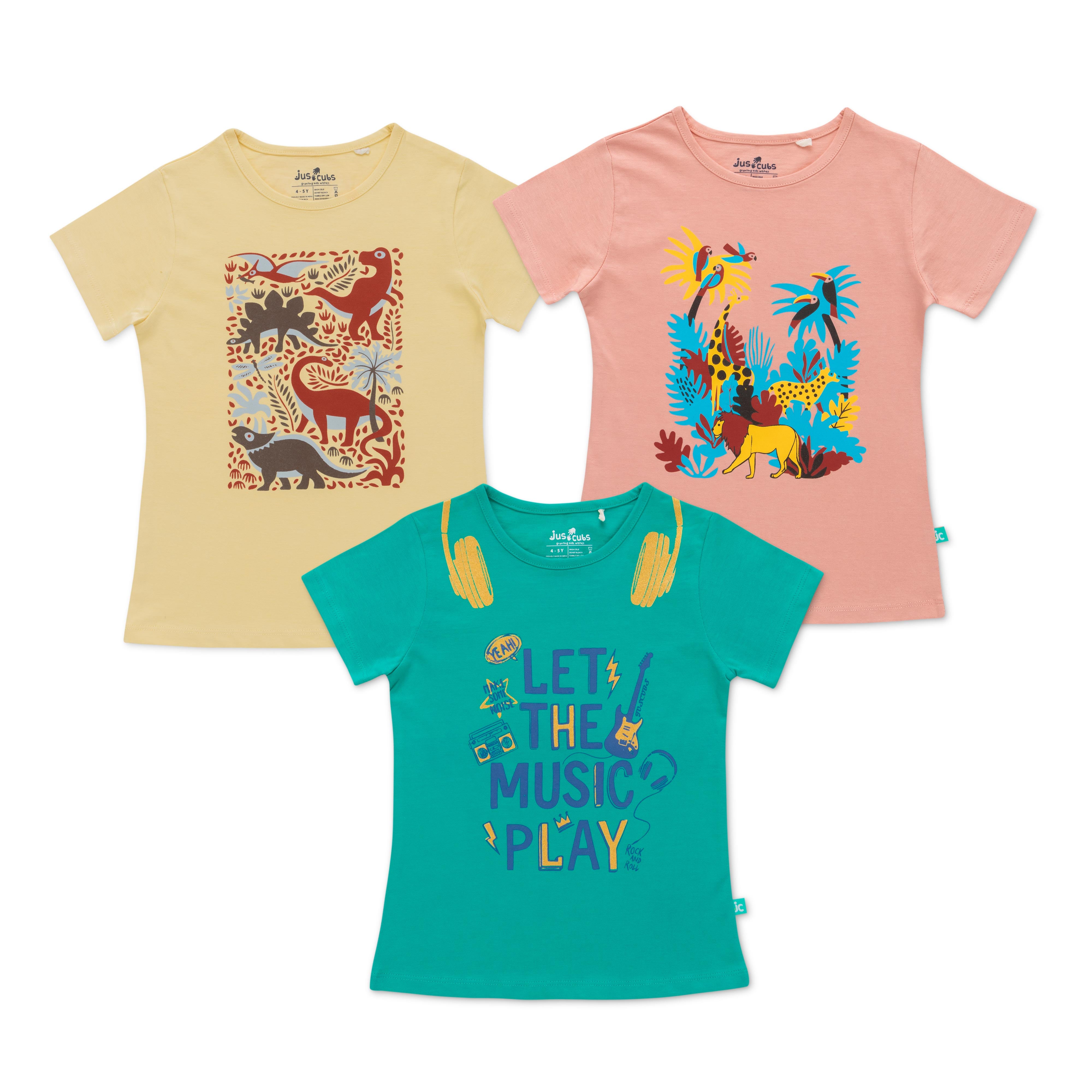 Girls Half Sleeves Printed Tee Pack Of 3