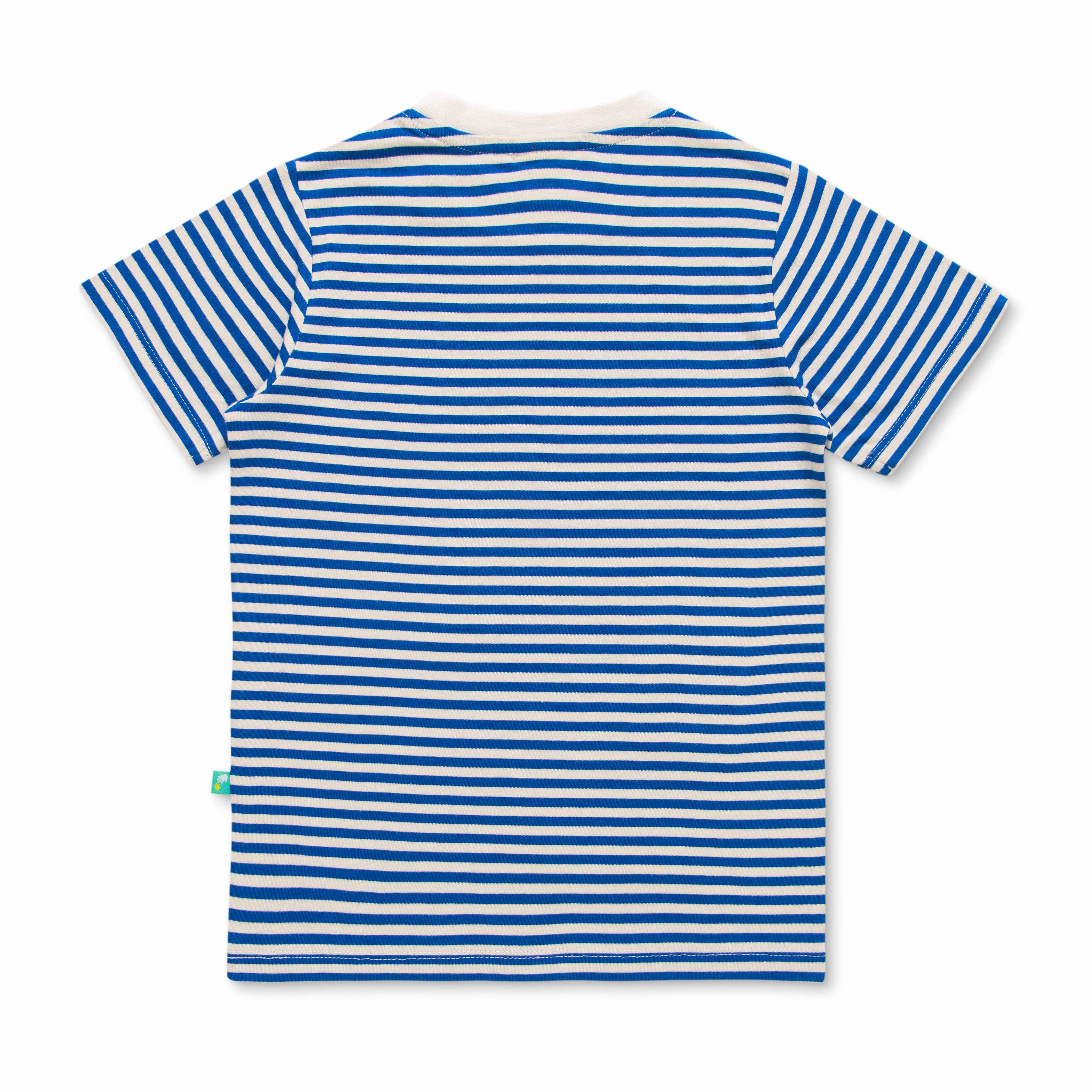 Boys Blue Stripes with Digger Patch work Half Sleeve Bio Washed T-shirts - Blue & Red
