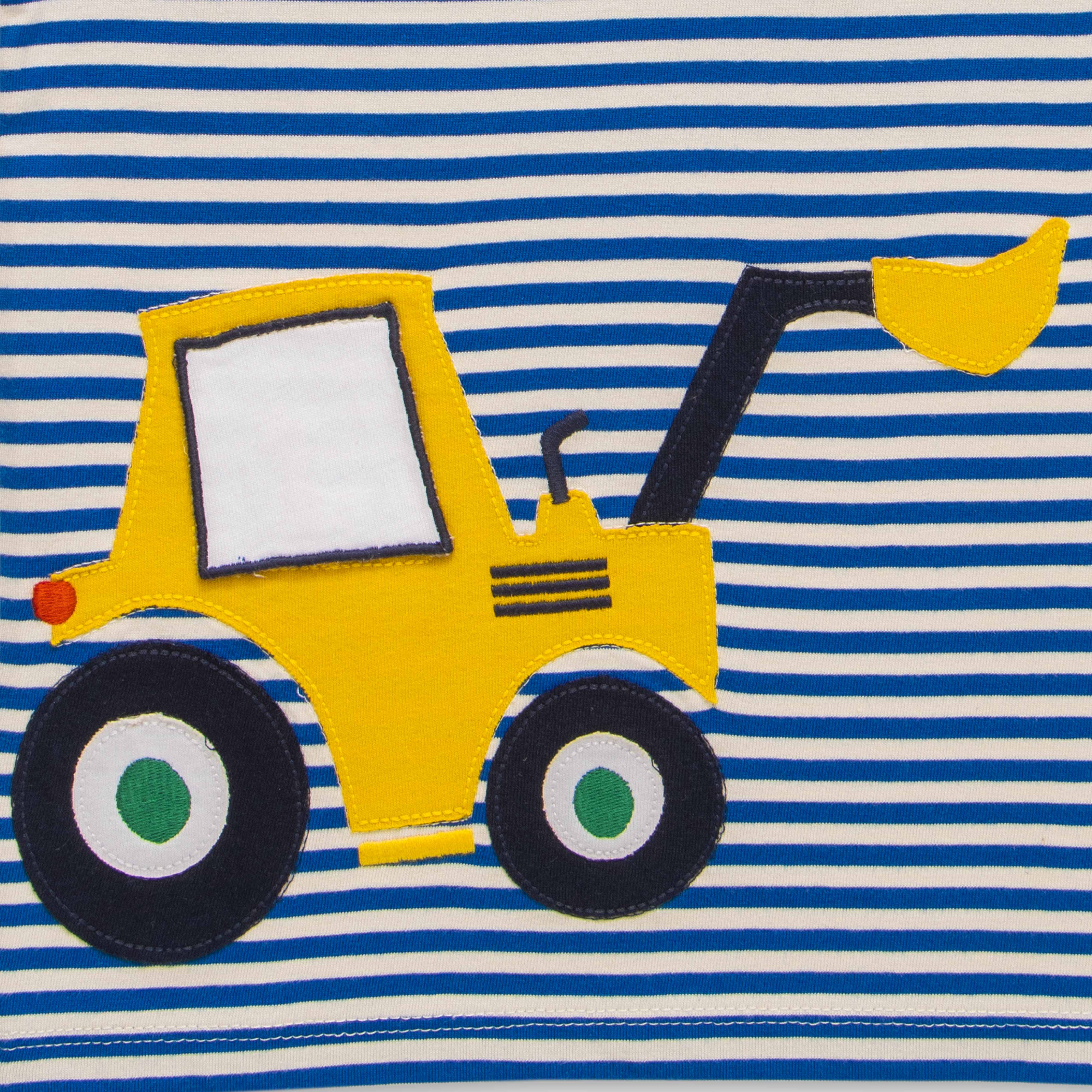 Boys Blue Stripes with Digger Patch work Half Sleeve Bio Washed T-shirts - Blue & Red
