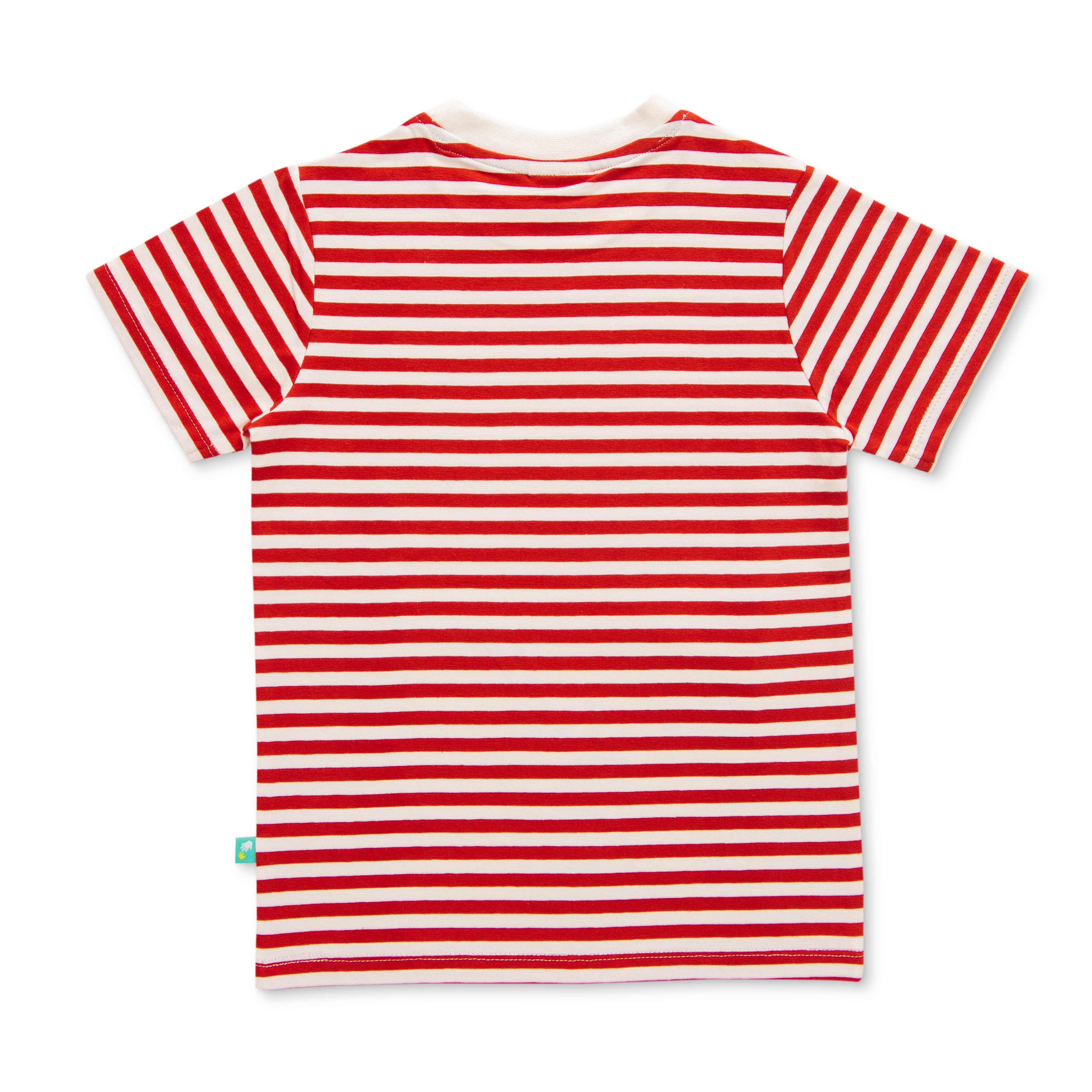 Boys Blue Stripes with Digger Patch work Half Sleeve Bio Washed T-shirts - Blue & Red