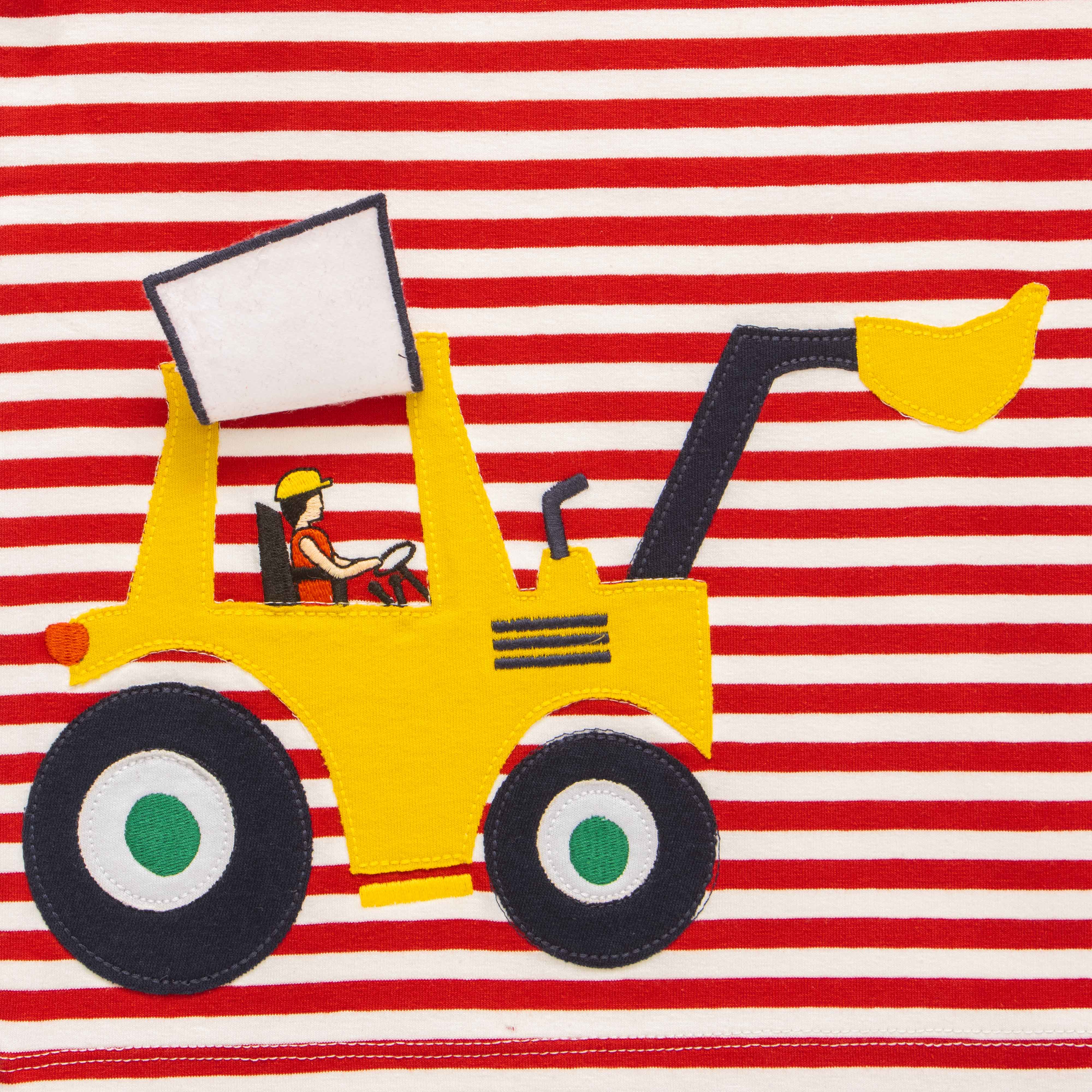 Boys Blue Stripes with Digger Patch work Half Sleeve Bio Washed T-shirts - Blue & Red