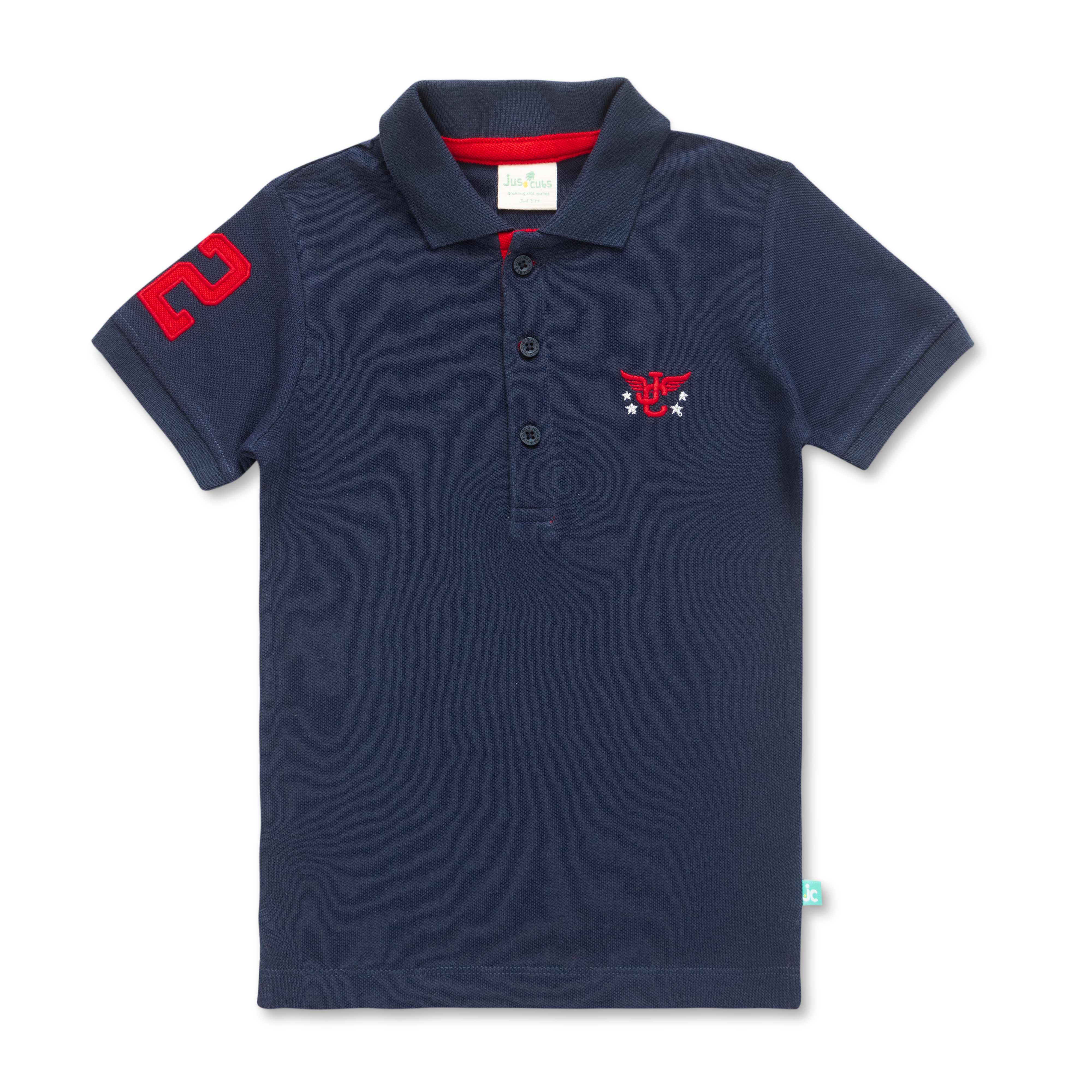 Boys Shoulder Patch work & chest Emboridery work Half Sleeve  BioWashed Polo T-shirts