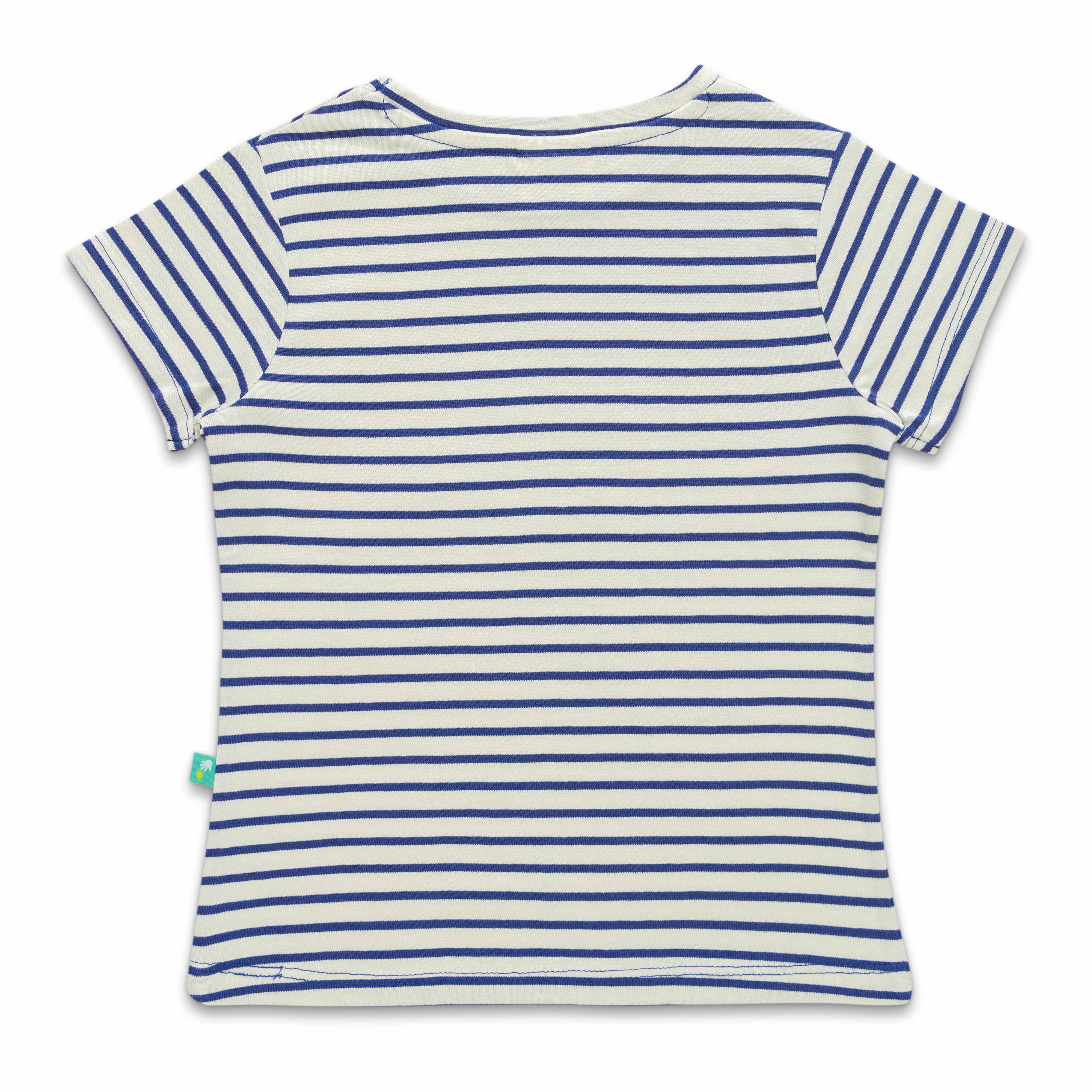 Girl Trendy Patch work Horse Bio-Washed T-shirt - Marron & Navy