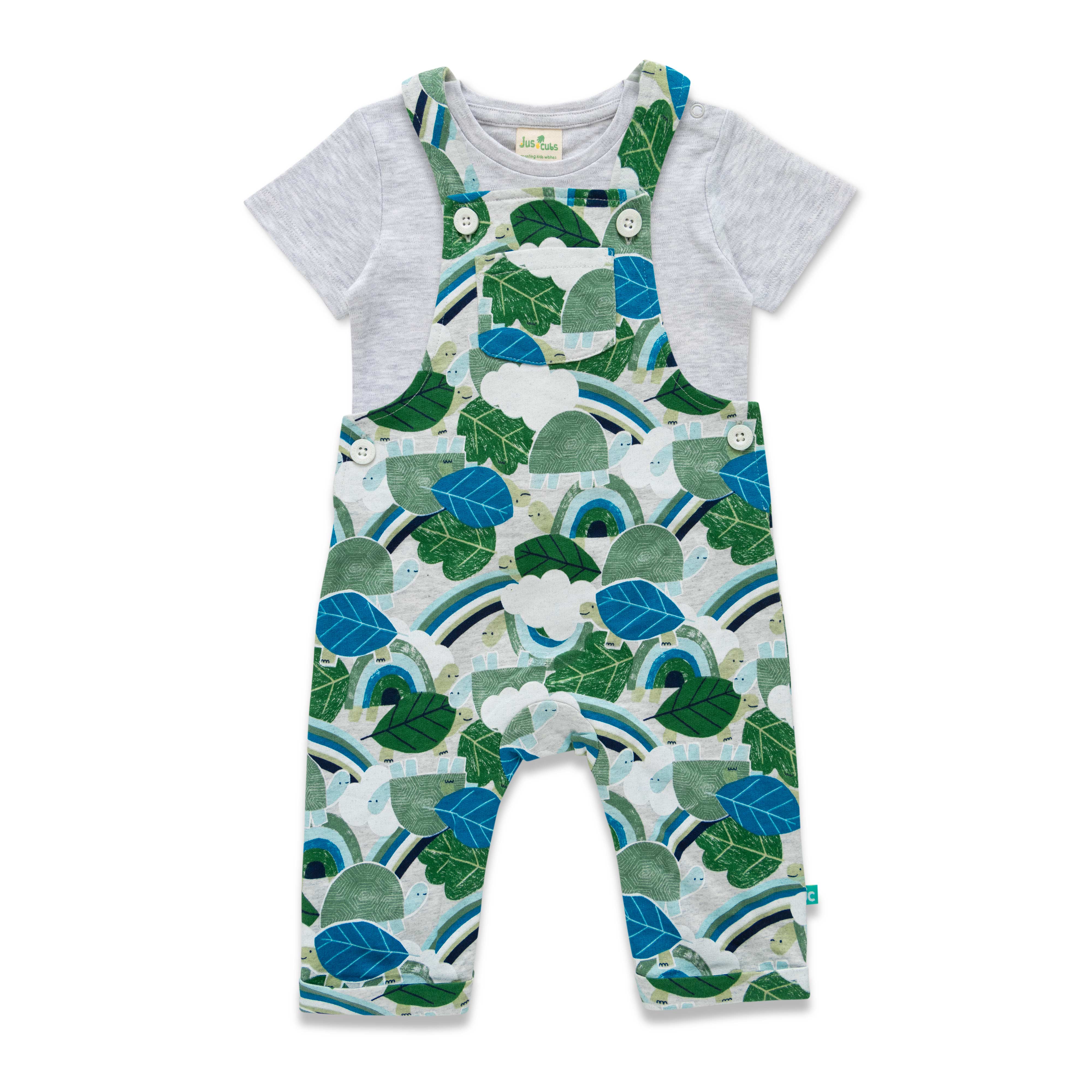 Boys Half Sleeves AOP Dungaree Green