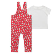 Girls Interlock Infants All Over Print Dungaree - Red