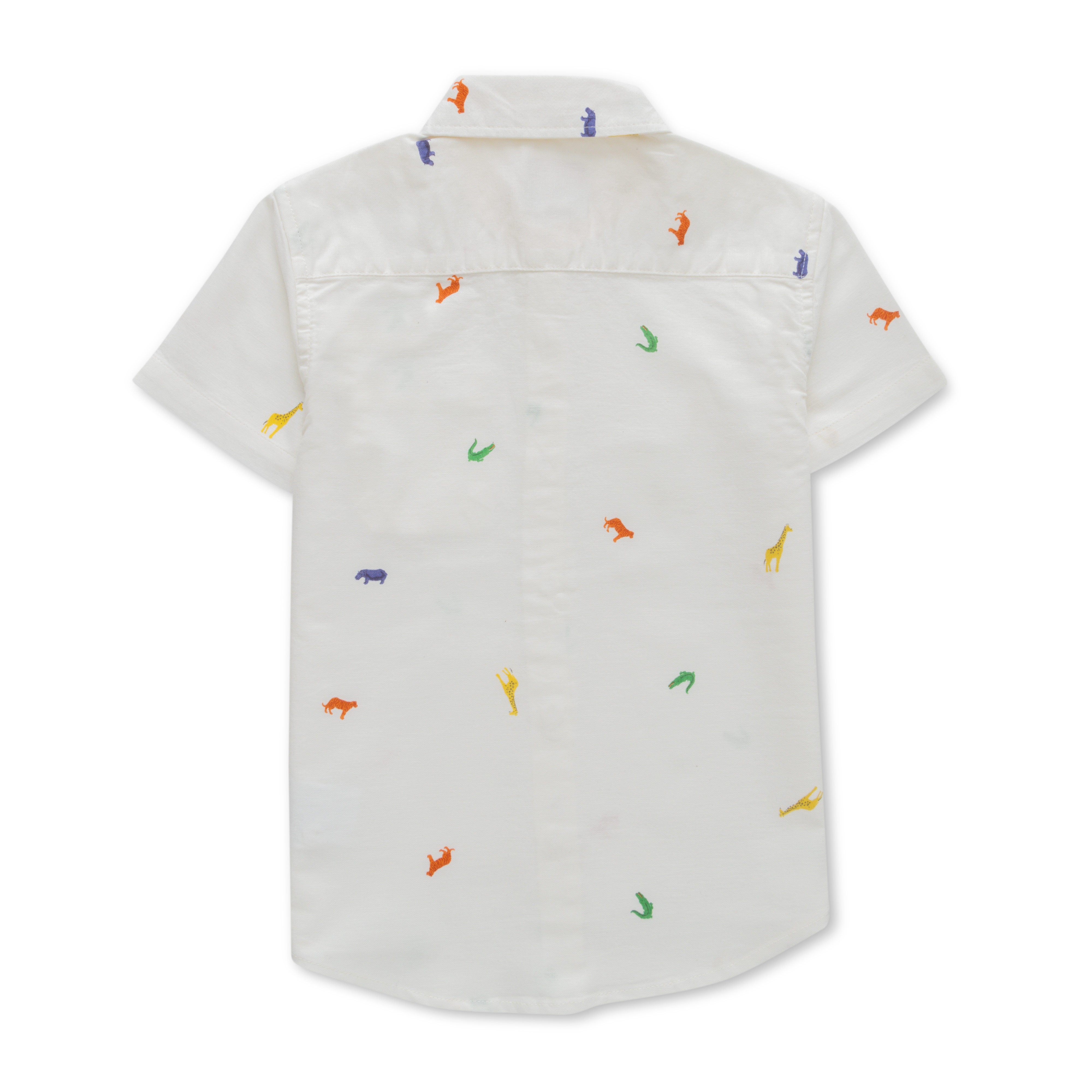 Boys Regular Fit Graphic Animal Printed Casual Shirt-White