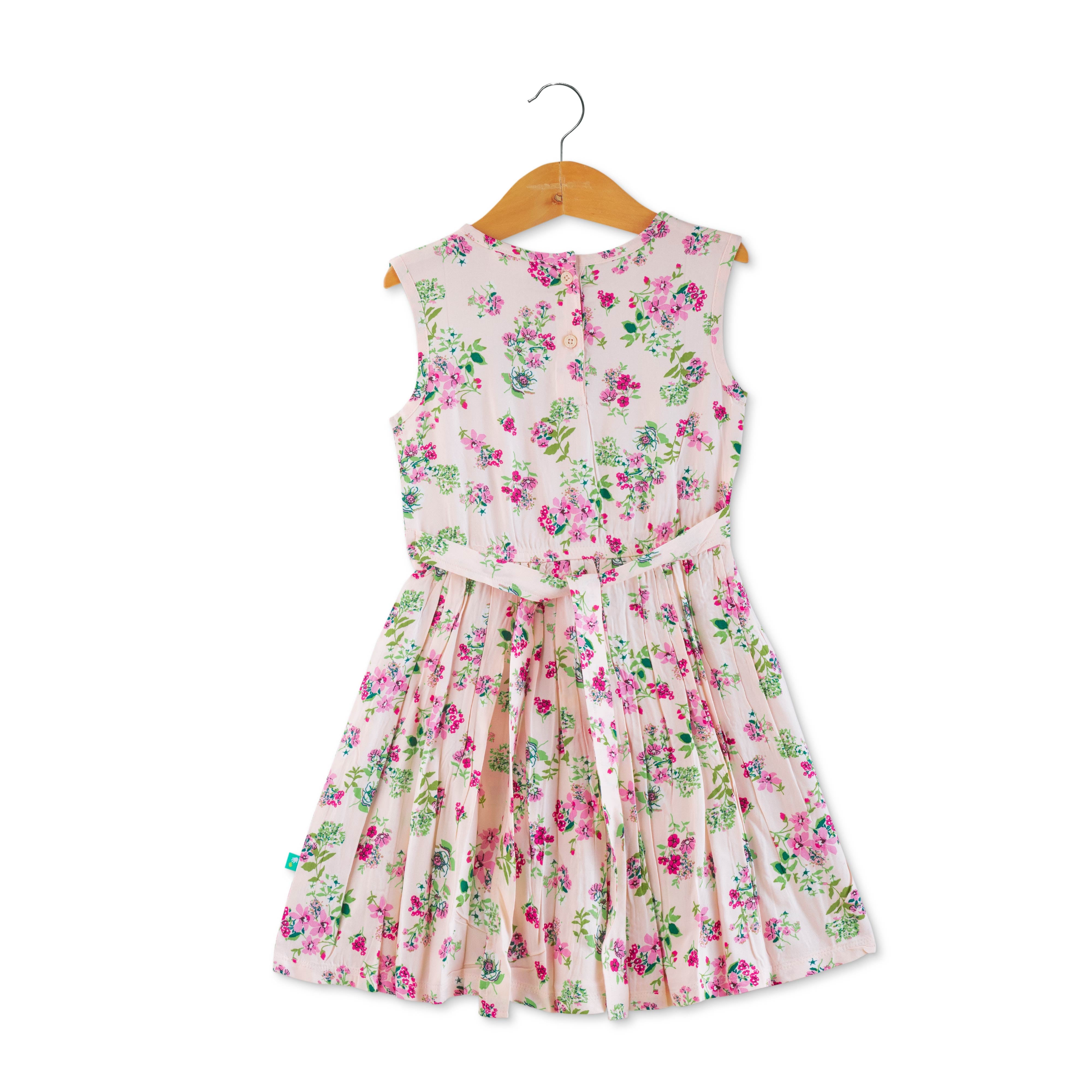 Girls Sleeveless AOP Dress - Off White
