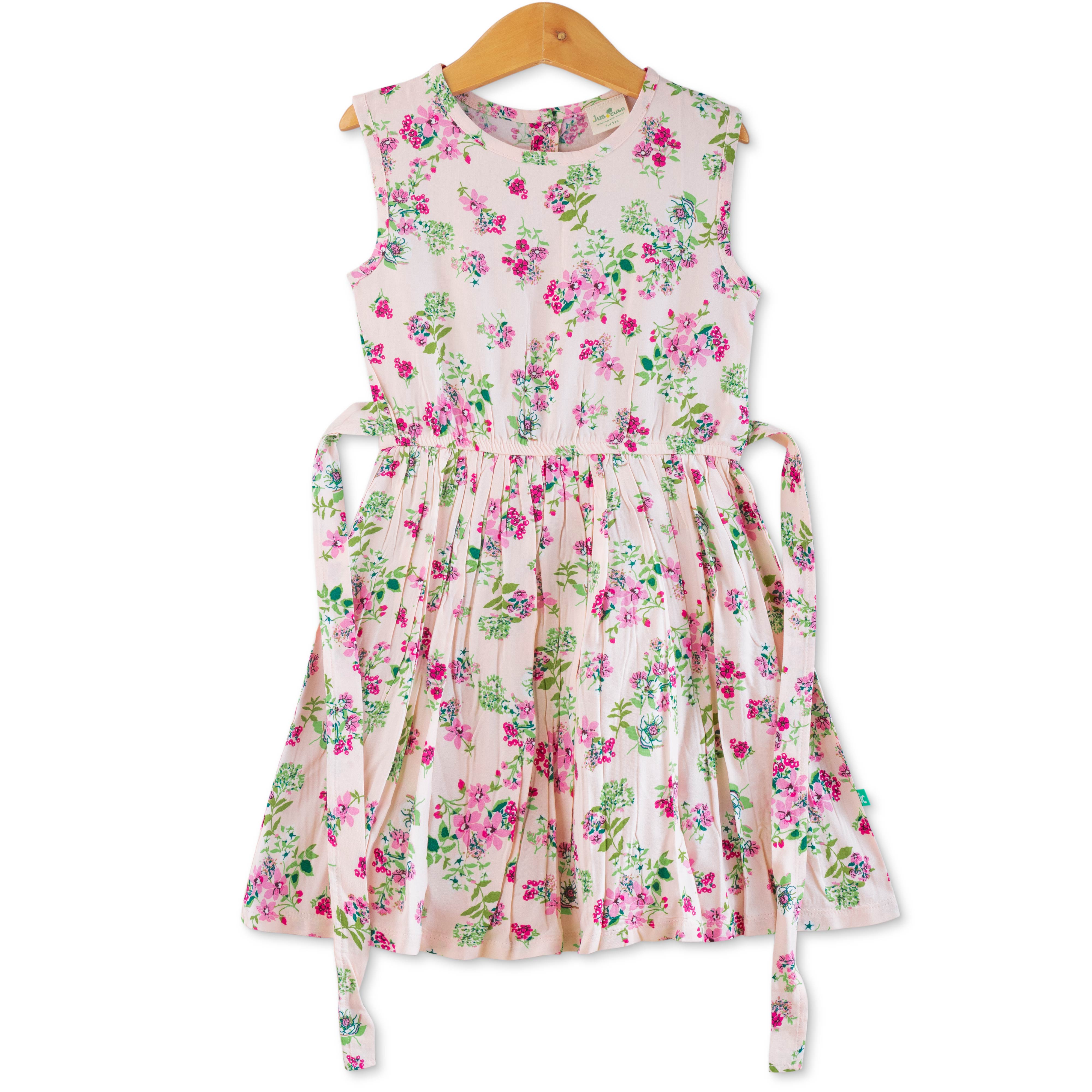 Girls Sleeveless AOP Dress - Off White