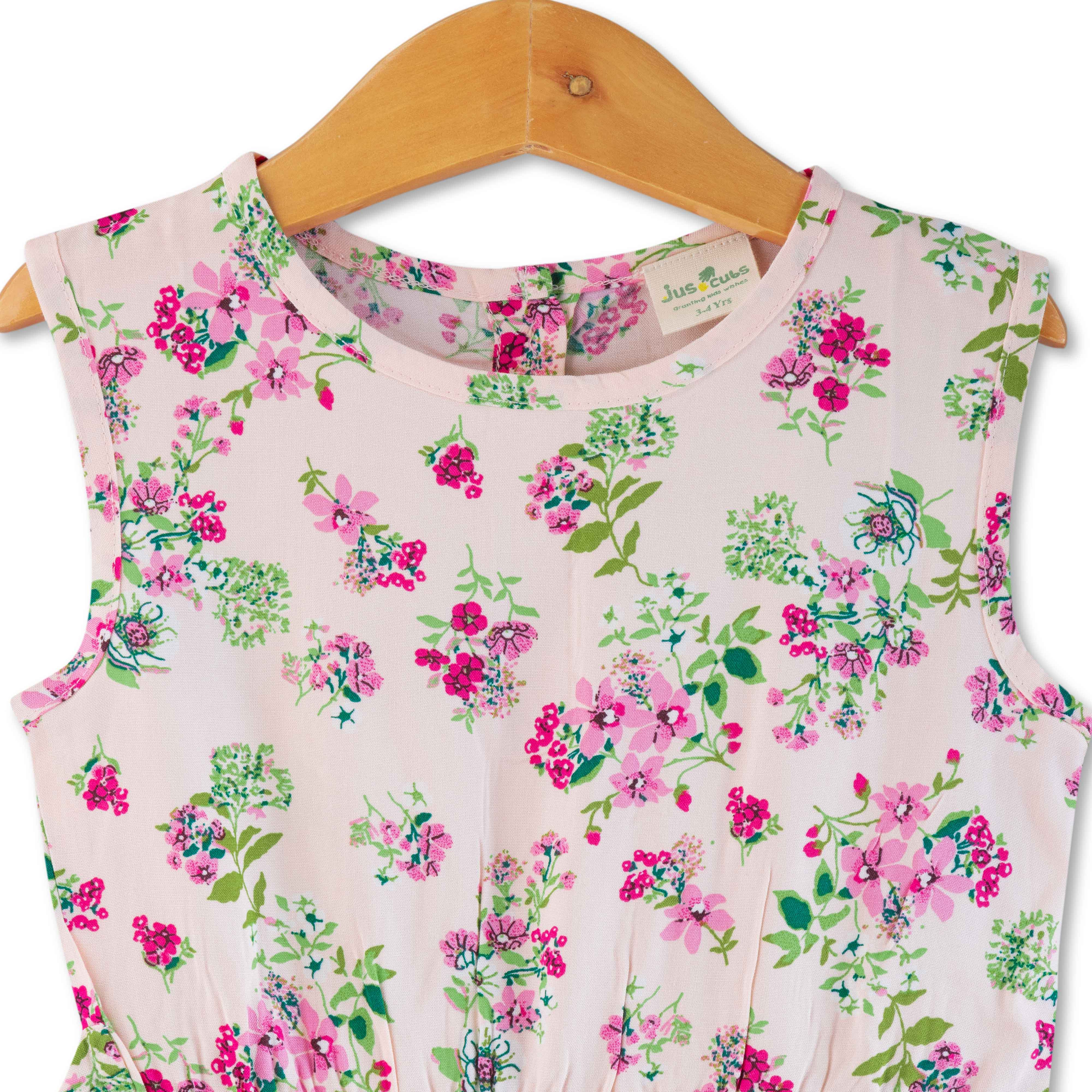 Girls Sleeveless AOP Dress - Off White
