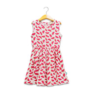 Girls Sleeveless AOP Dress - Pink