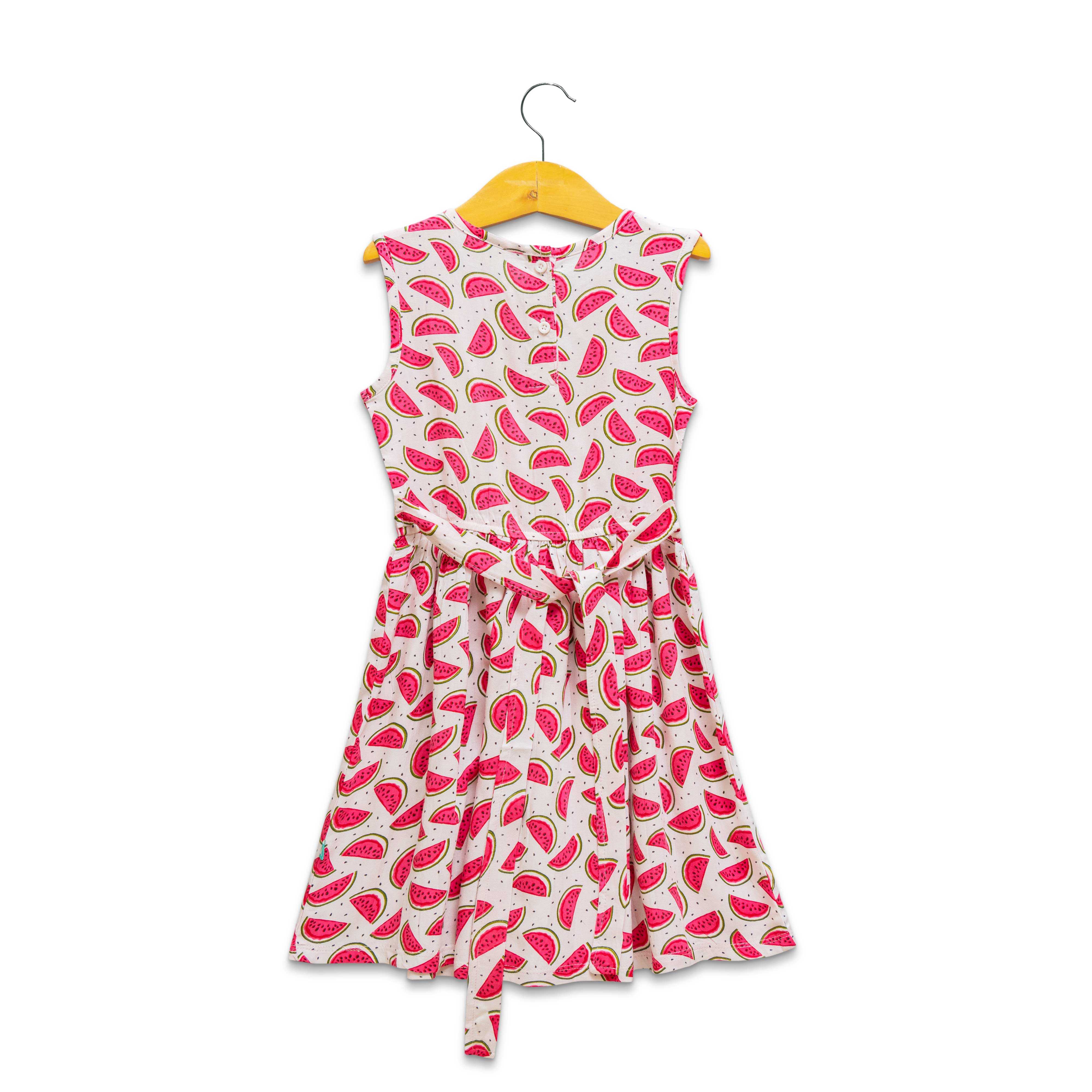 Girls Sleeveless AOP Dress - Pink