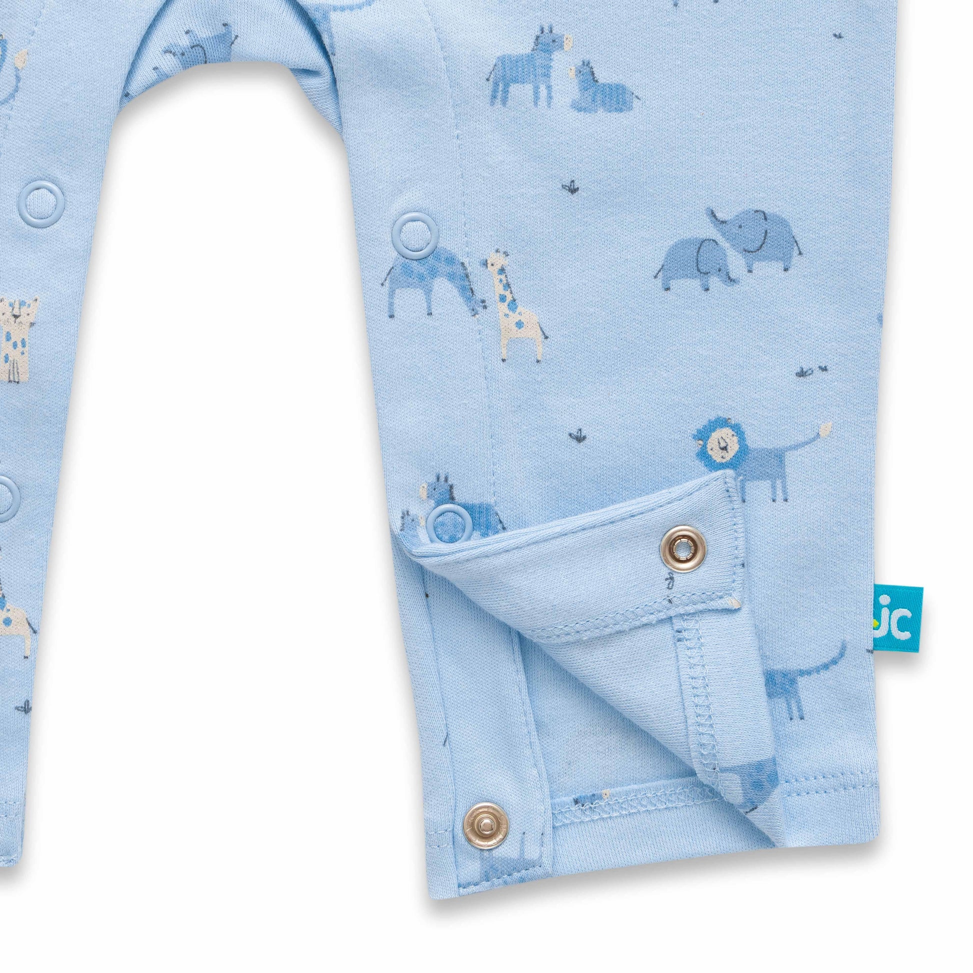 "Baby Boys' Cotton Romper with Safari Animal Print – Light Blue"