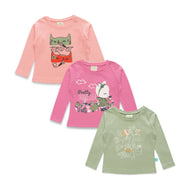 Baby Girls' Printed Full Sleeve T-Shirt Pack – Set of 3 (Meow Jet, Pretty Traveller & Doodle Tea)