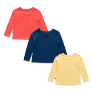 "Baby Girls' Full Sleeve Cotton T-Shirts – Pack of 3 (Rainbow, Traveller, Rock Star Prints)"
