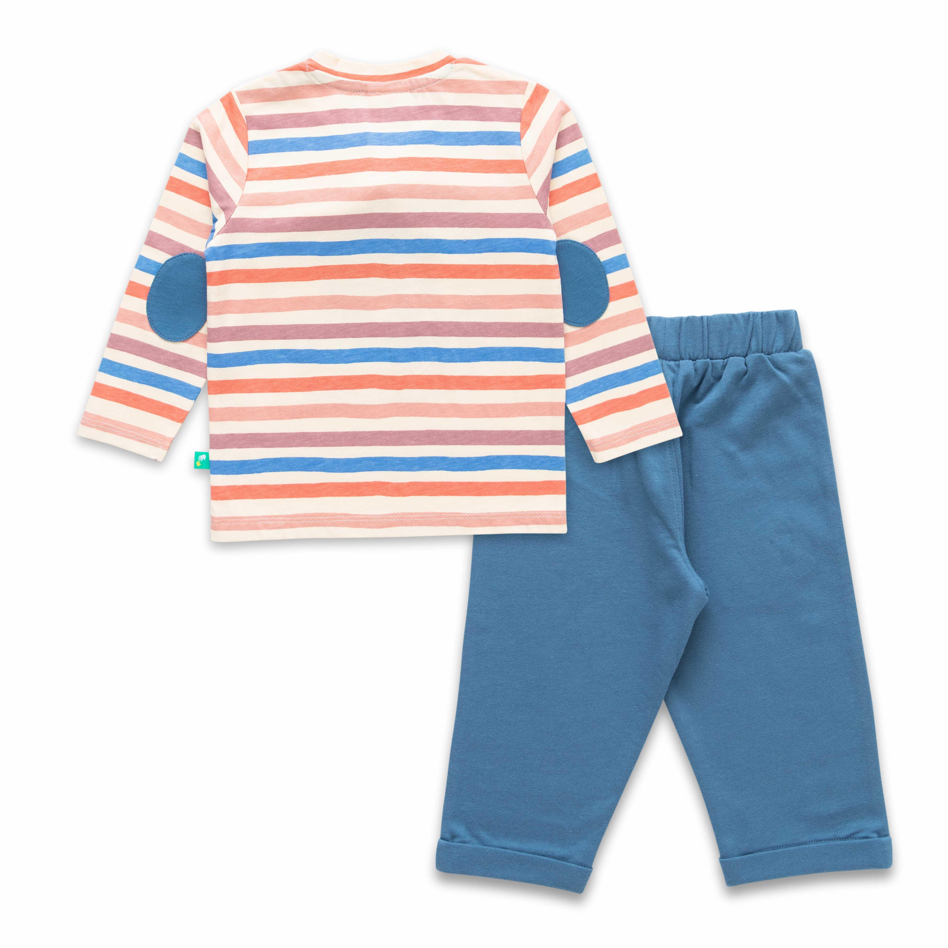 Baby Boys Striped & Graphic Printed T Shirt And Solid Jogger Pant - Juscubs