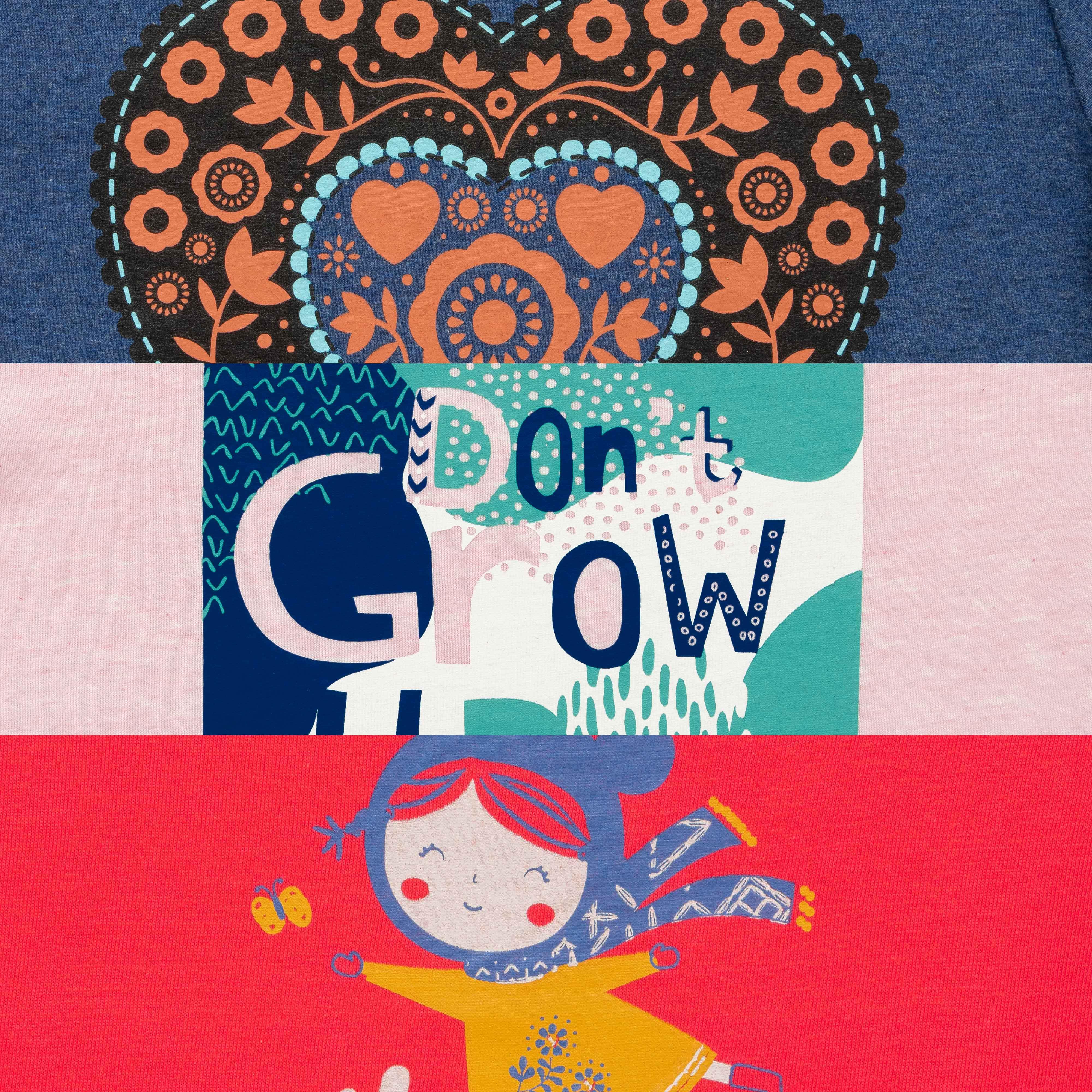Girls Pack Of 3 Typography Printed Cotton T-shirt