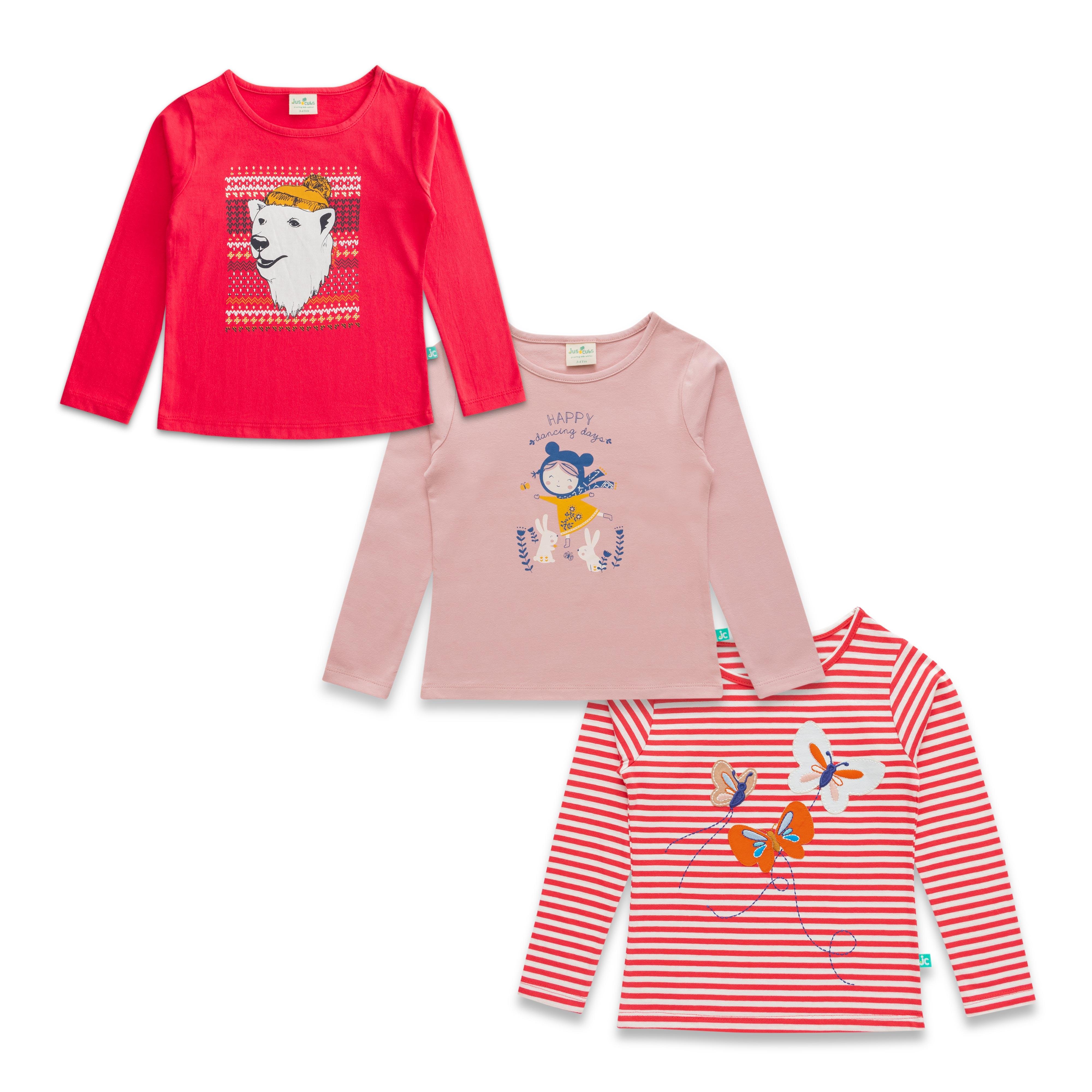 Girls Pack Of 3 Typography Printed Cotton T-shirt