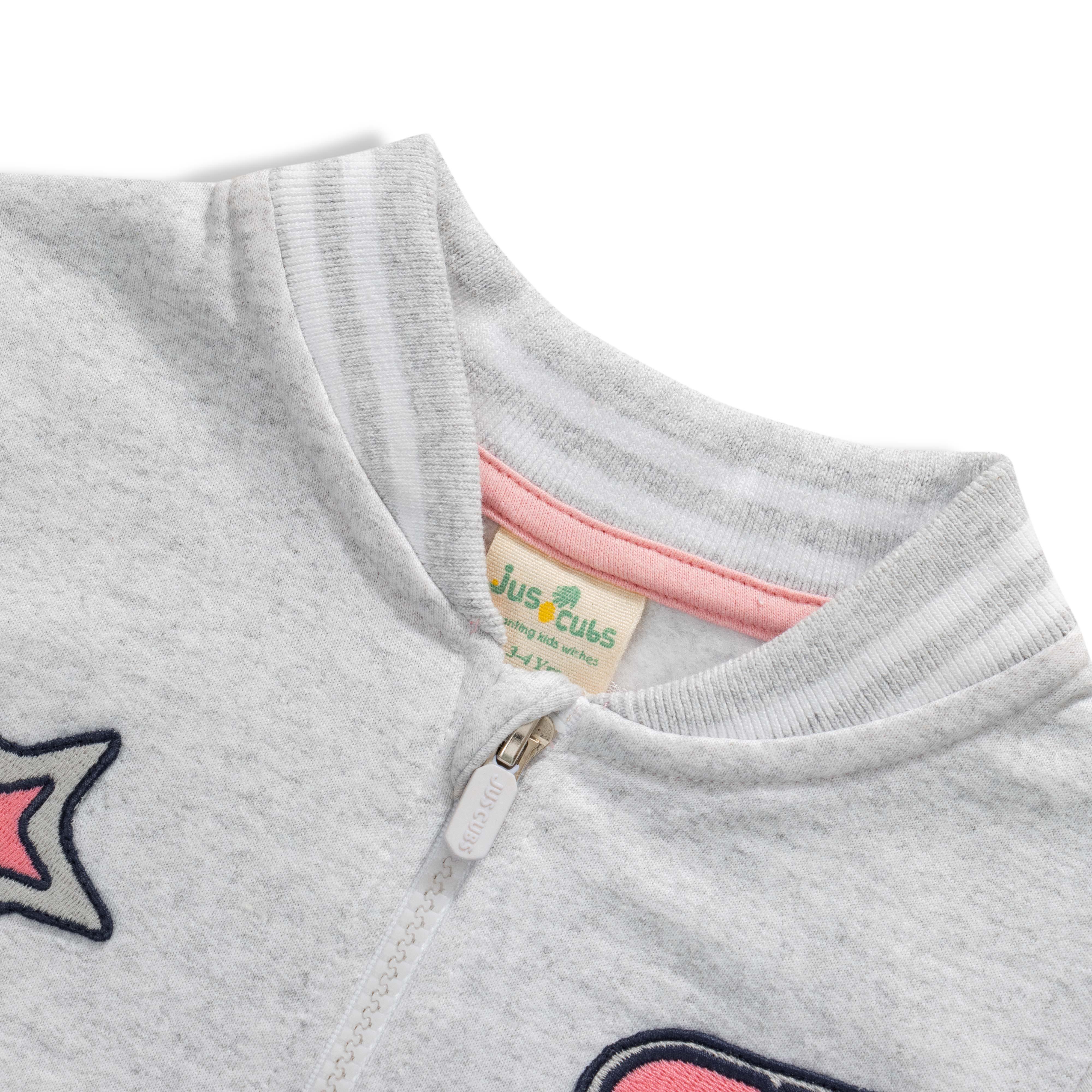 Young Girls Embroidery Full Sleeve Front Open Sweatshirt - Juscubs