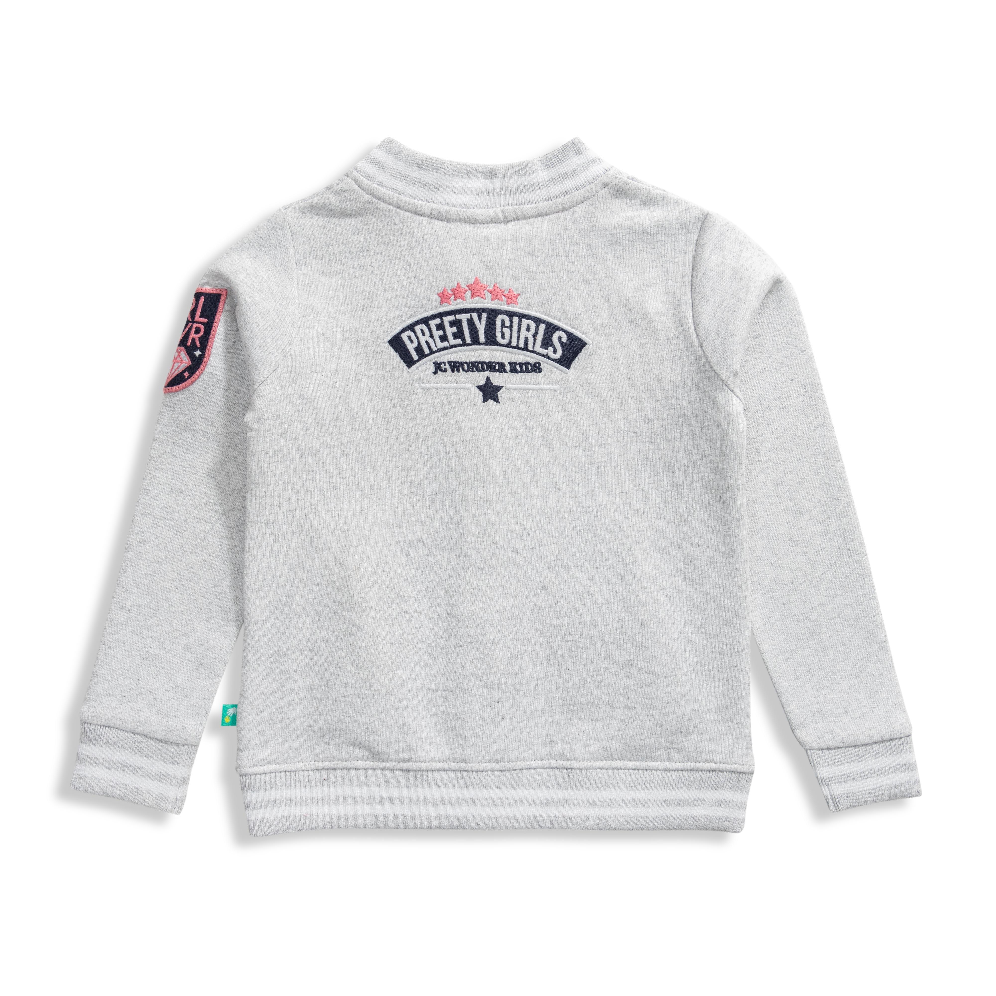 Young Girls Embroidery Full Sleeve Front Open Sweatshirt - Juscubs