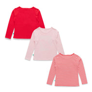 "Baby Girls' Full Sleeve Cotton T-Shirts – Pack of 3 (Graphic & Striped Designs)"