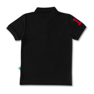 Boys' Black Polo T-Shirt with Embroidered Logo & Number Detail