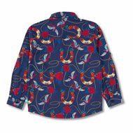 "Navy Printed Full-Sleeve Shirt – Stylish Button-Down for Boys"