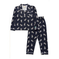 Boys' Navy Blue Animal Print Nightwear Set with Contrast Piping