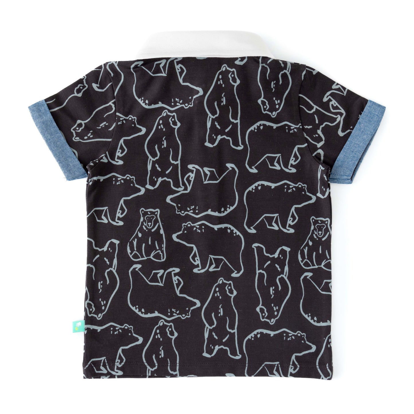 Boys' Bear Print Polo T-Shirt with Contrast Collar