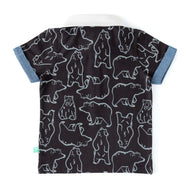 Boys' Bear Print Polo T-Shirt with Contrast Collar