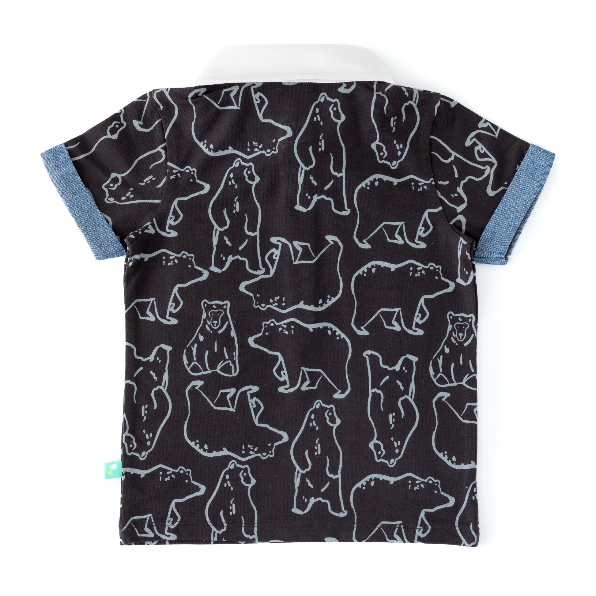 Boys' Bear Print Polo T-Shirt with Contrast Collar