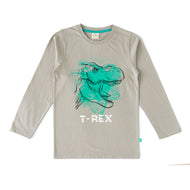 Boys' Grey T-Rex Printed Long Sleeve T-Shirt
