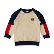 Boys' Color Embroidered Raglan Sweatshirt - Beige, Navy & Red