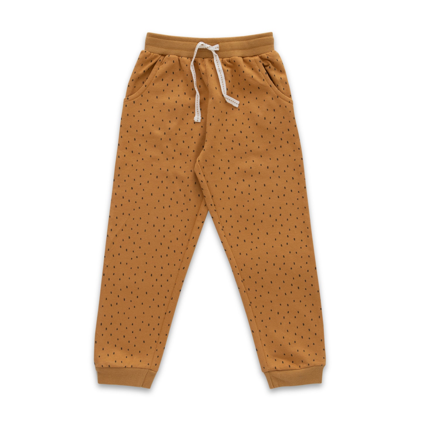 "Boys' Mustard Polka Dot Jogger Pants with Drawstring Waist"