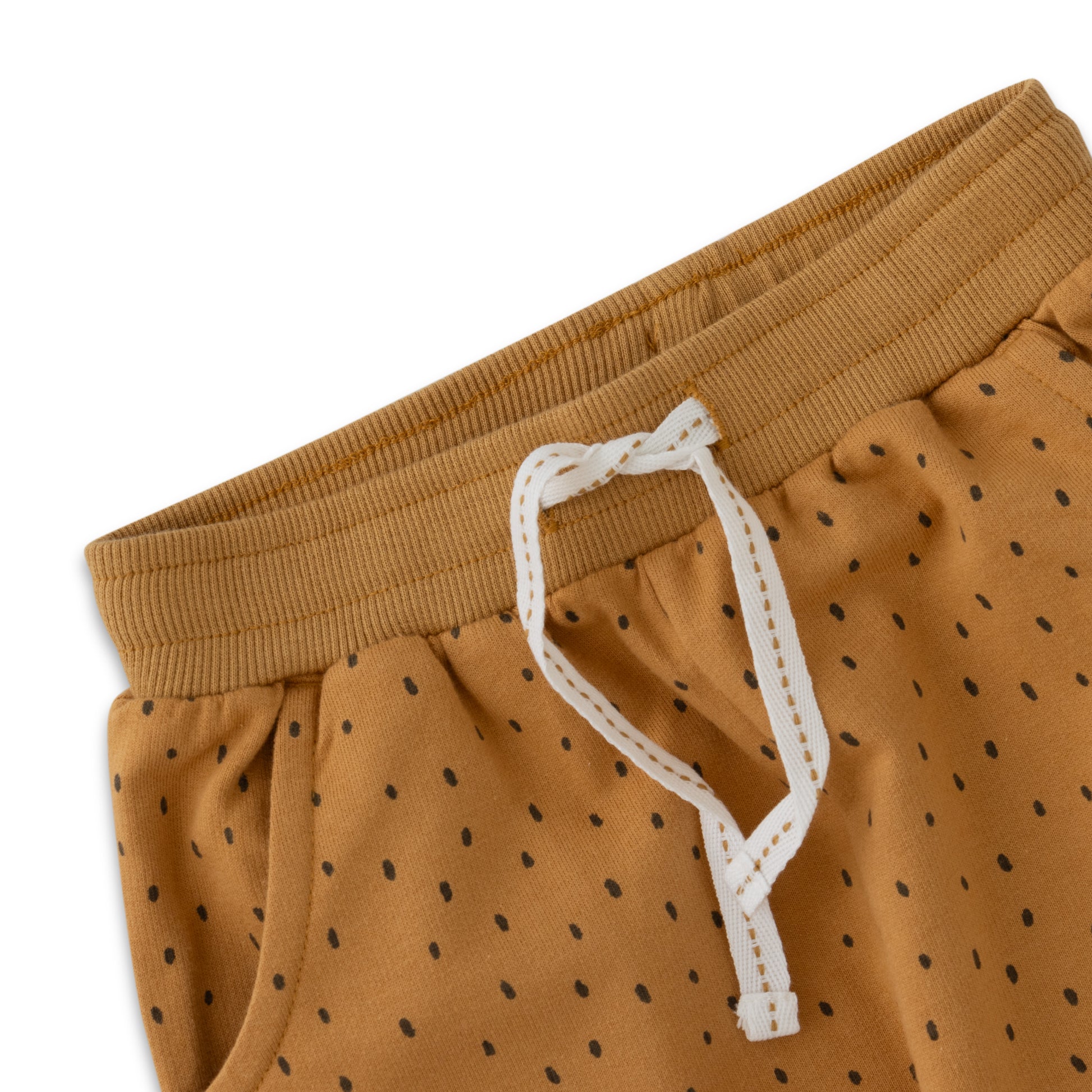 "Boys' Mustard Polka Dot Jogger Pants with Drawstring Waist"