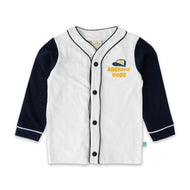 Juscubs Baseball Style Button-Up Jacket - White & Navy "Awesome Dude"