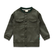Boys' Olive Green Bomber Jacket – Snap Button Closure & Pocket Detail