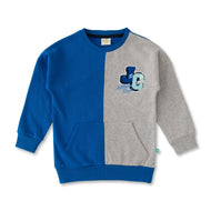Boys' Blue & Grey Colorblock Sweatshirt with Embroidered Logo