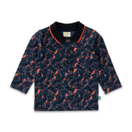 Boys' Navy Blue Graphic Print Polo T-Shirt with Contrast Collar