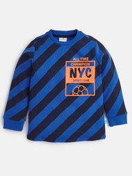 "Boys' Blue Striped T-shirt with 'NYC Sports Club' Graphic"