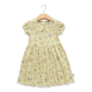 Girls' Floral Print Dress with Peter Pan Collar and Puff Sleeves