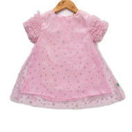 Girls' Pink Glitter Tulle Dress with Ruffle Sleeves