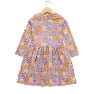 Girls' Long Sleeve Floral Print Dress with Peter Pan Collar