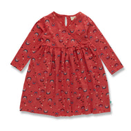 "Baby Girls' Long Sleeve Red Dress with Rainbow and Heart Print"