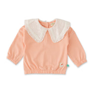 Girls' Peach Long-Sleeve Sweatshirt with Lace Peter Pan Collar