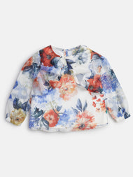 Girls' Floral Print Chiffon Top with Ruffle Detailing