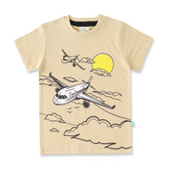 Boys' Airplane Graphic T-Shirt - Beige Sky Adventure Print