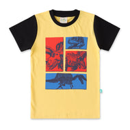 Boys' Dinosaur Fossil Graphic T-Shirt - Yellow & Black Sleeves
